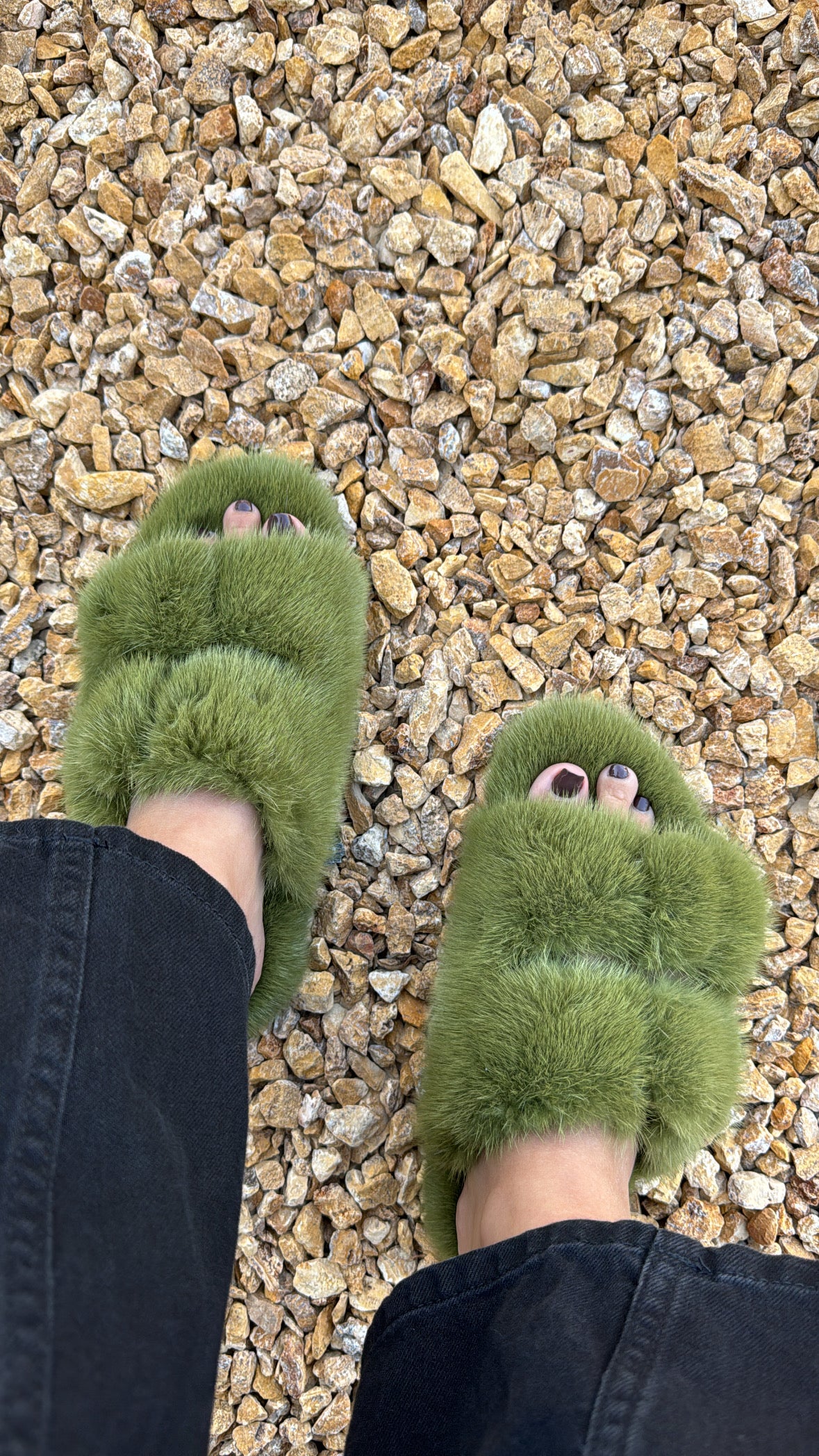 Mink slippers OLIVE