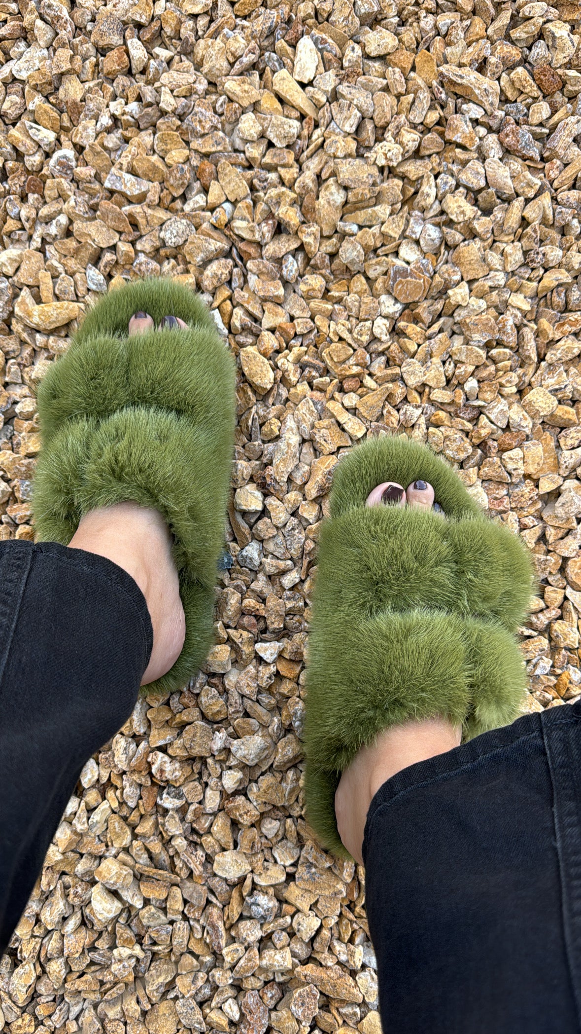 Mink slippers OLIVE