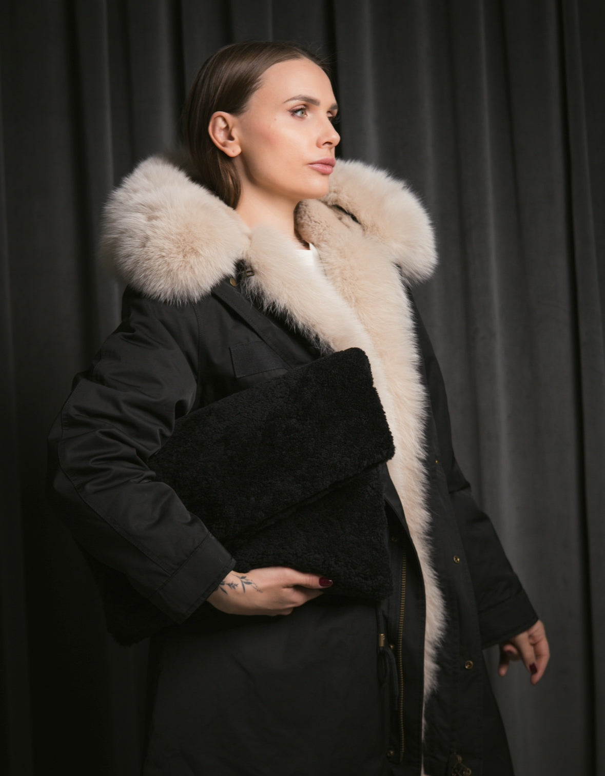 Shearling pillow clutch