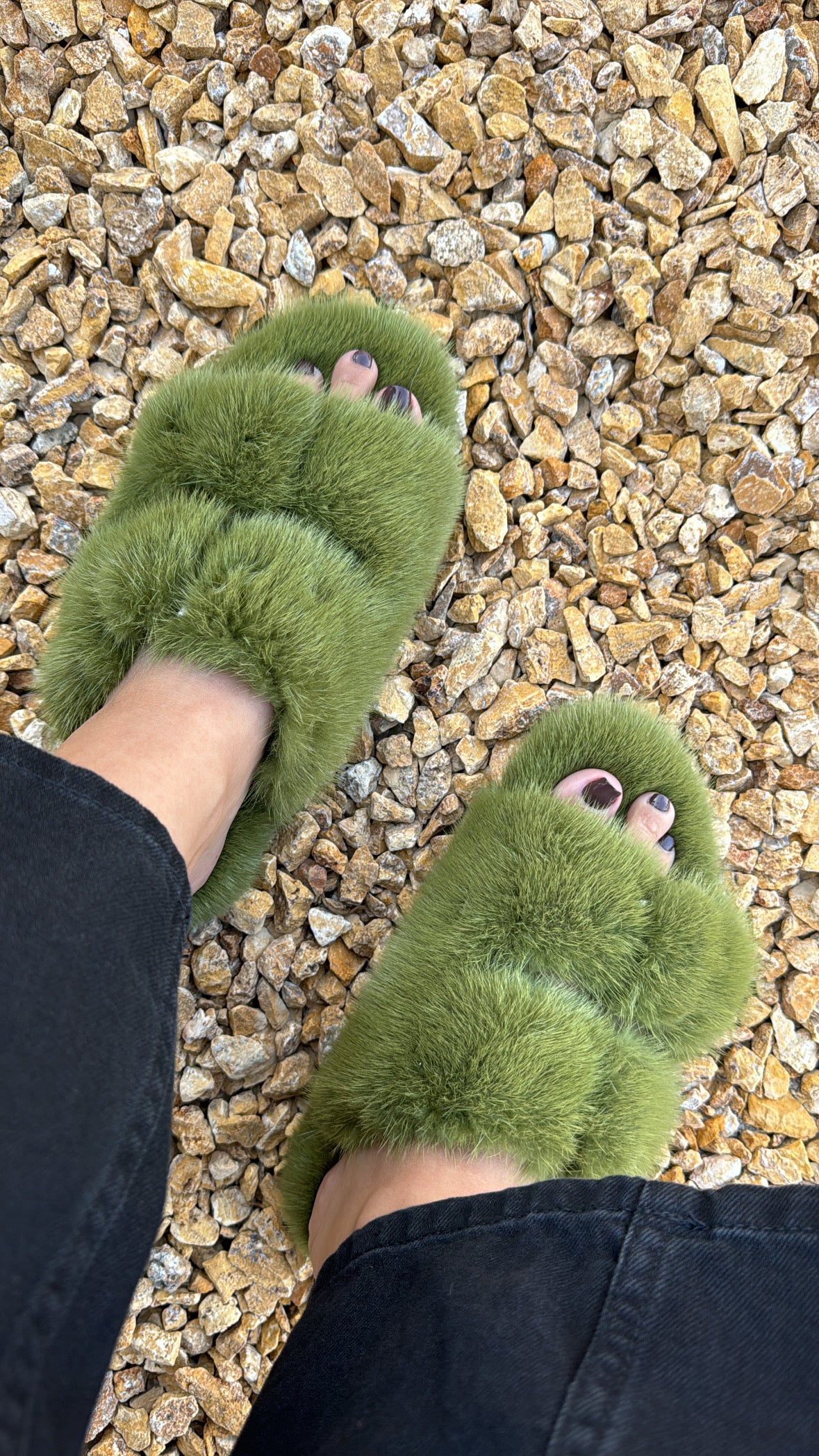 Mink slippers OLIVE