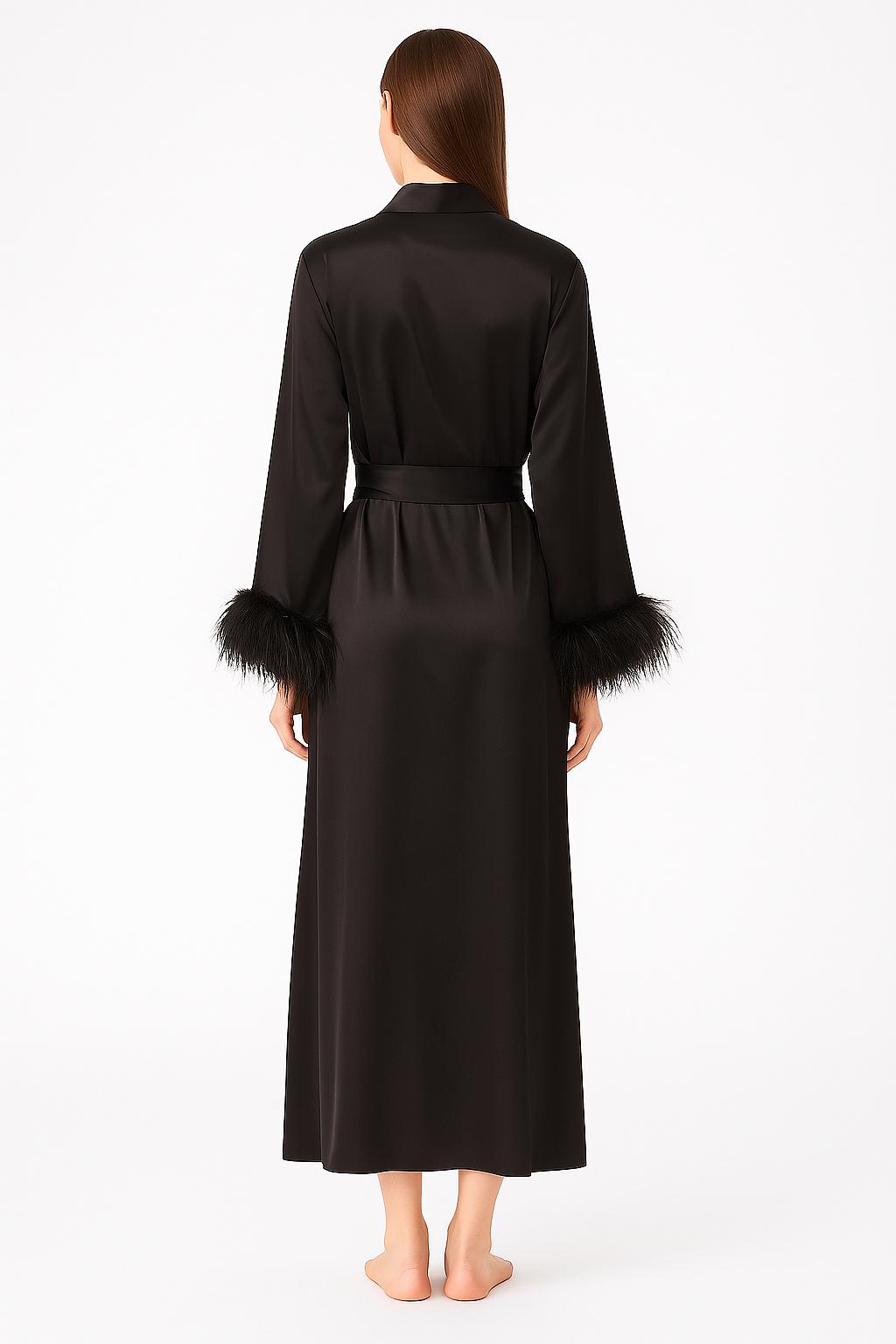 Feather silk robe BLACK