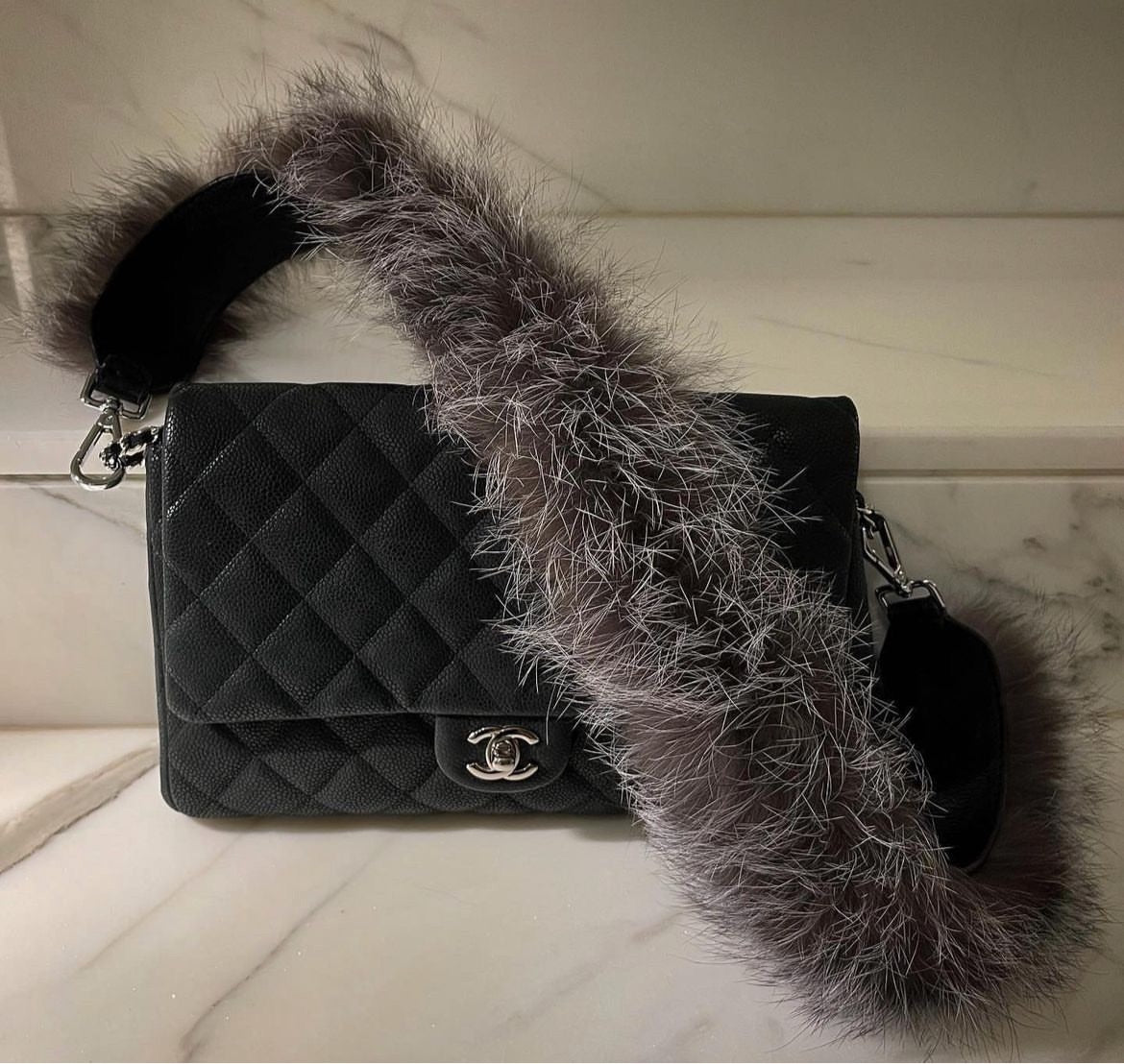 Silver fox bag strap