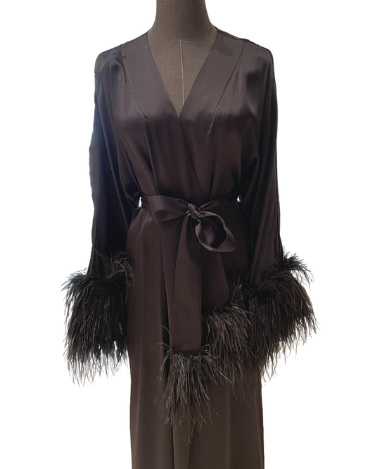 Feather silk robe BLACK