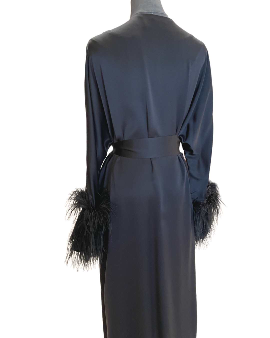 Feather silk robe BLACK